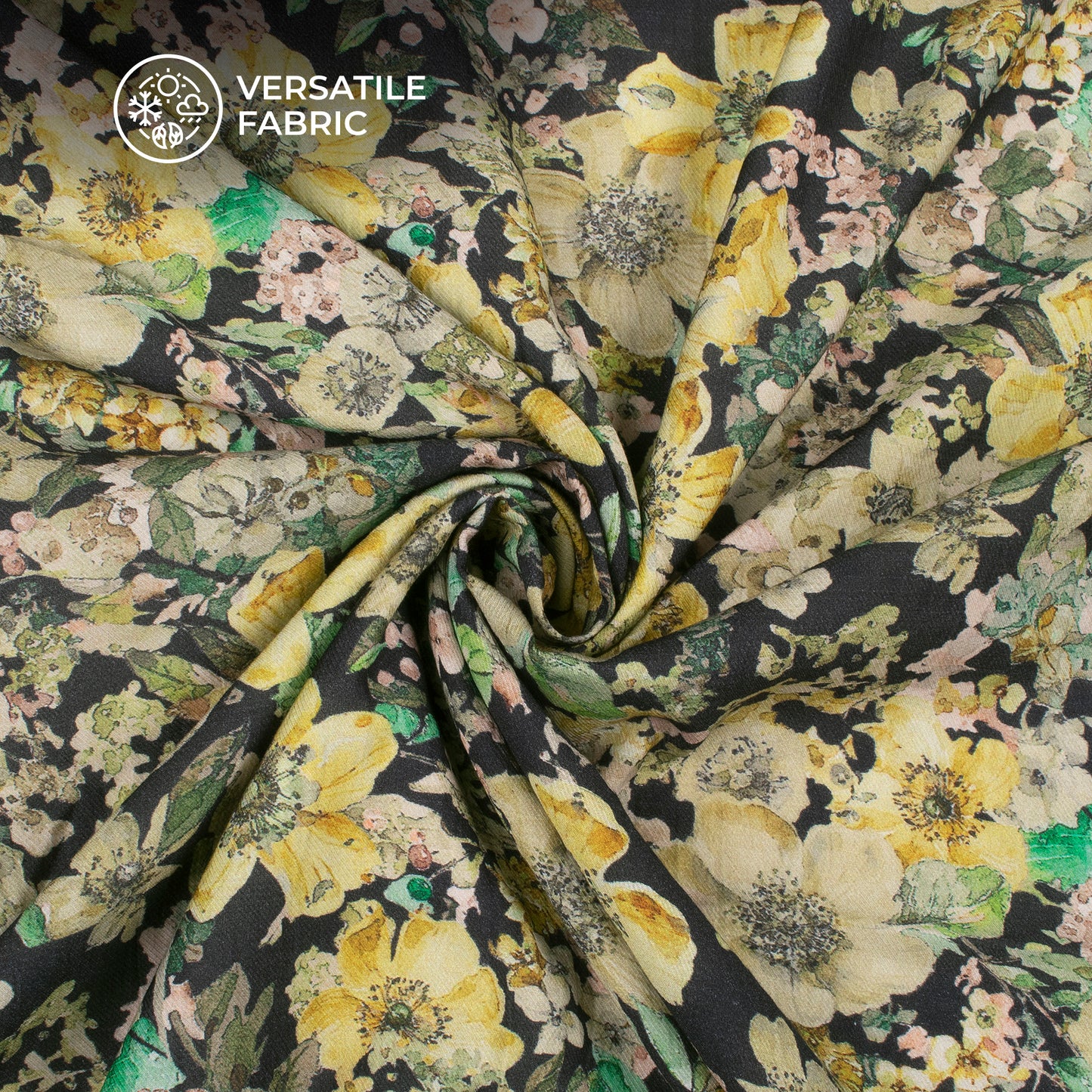 Corn Yellow Floral Printed Sustainable Milk Fabric