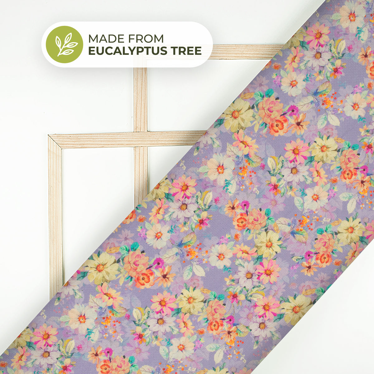 Light Violet Floral Printed Sustainable Eucalyptus Fabric