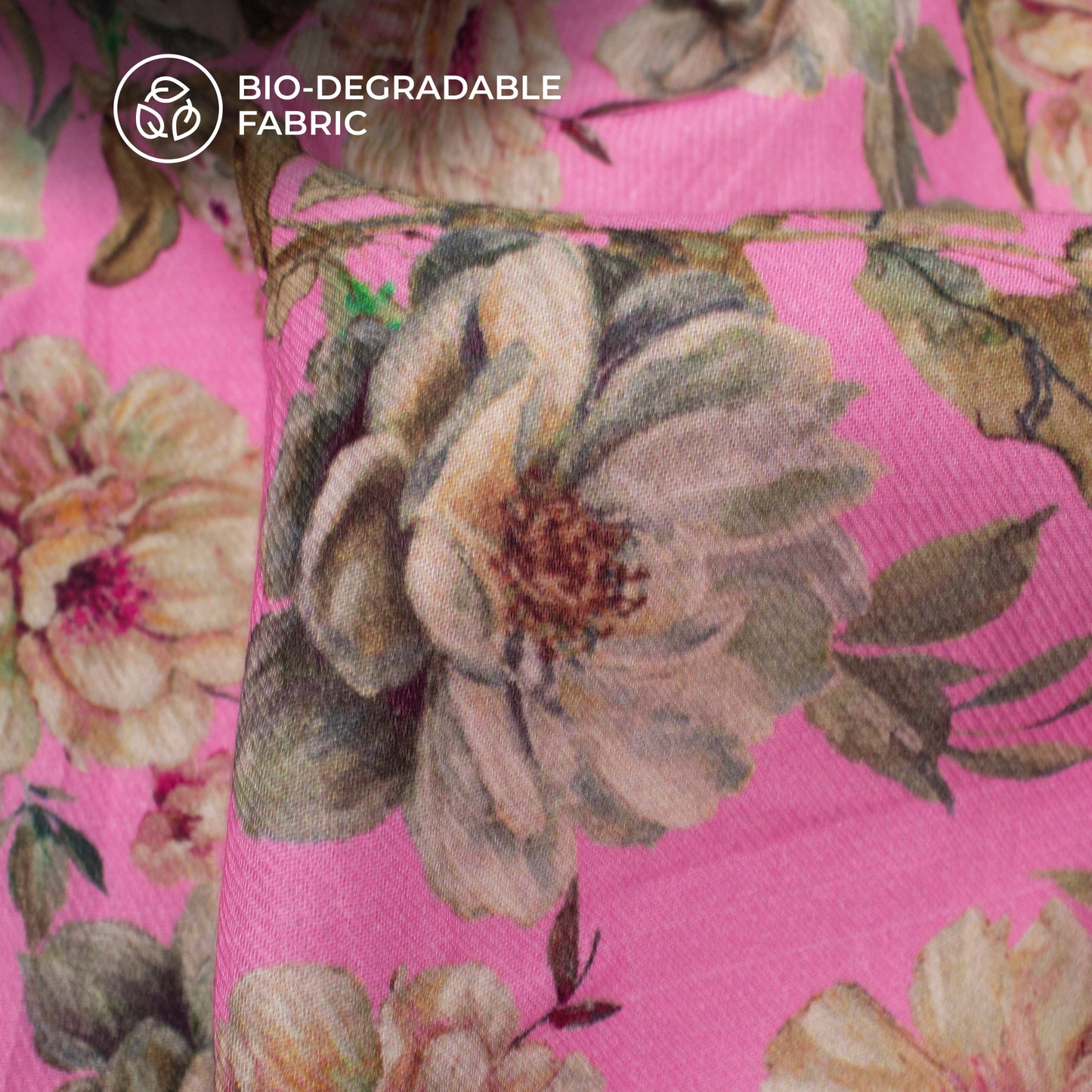 Pink Floral Printed Sustainable Milk Fabric