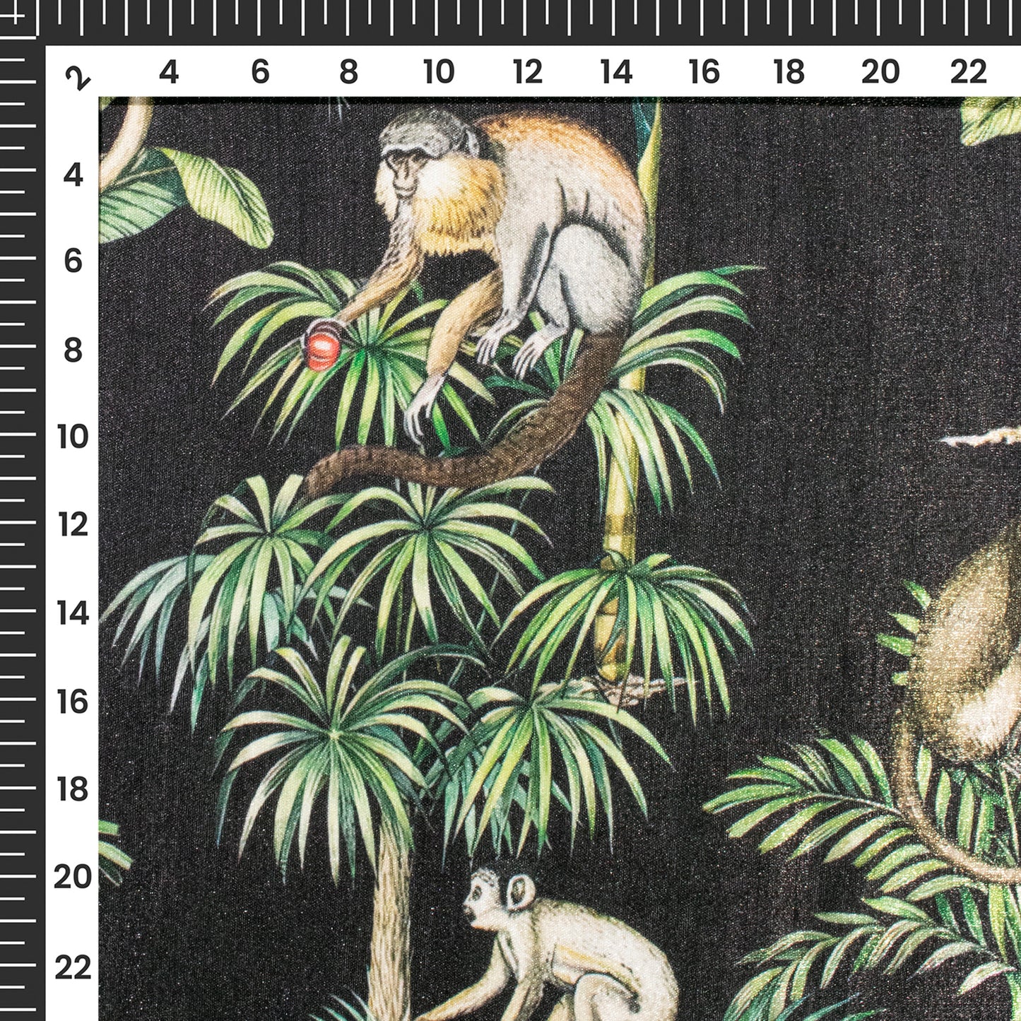 Black And Green Quirky Digital Print Silk Satin Fabric