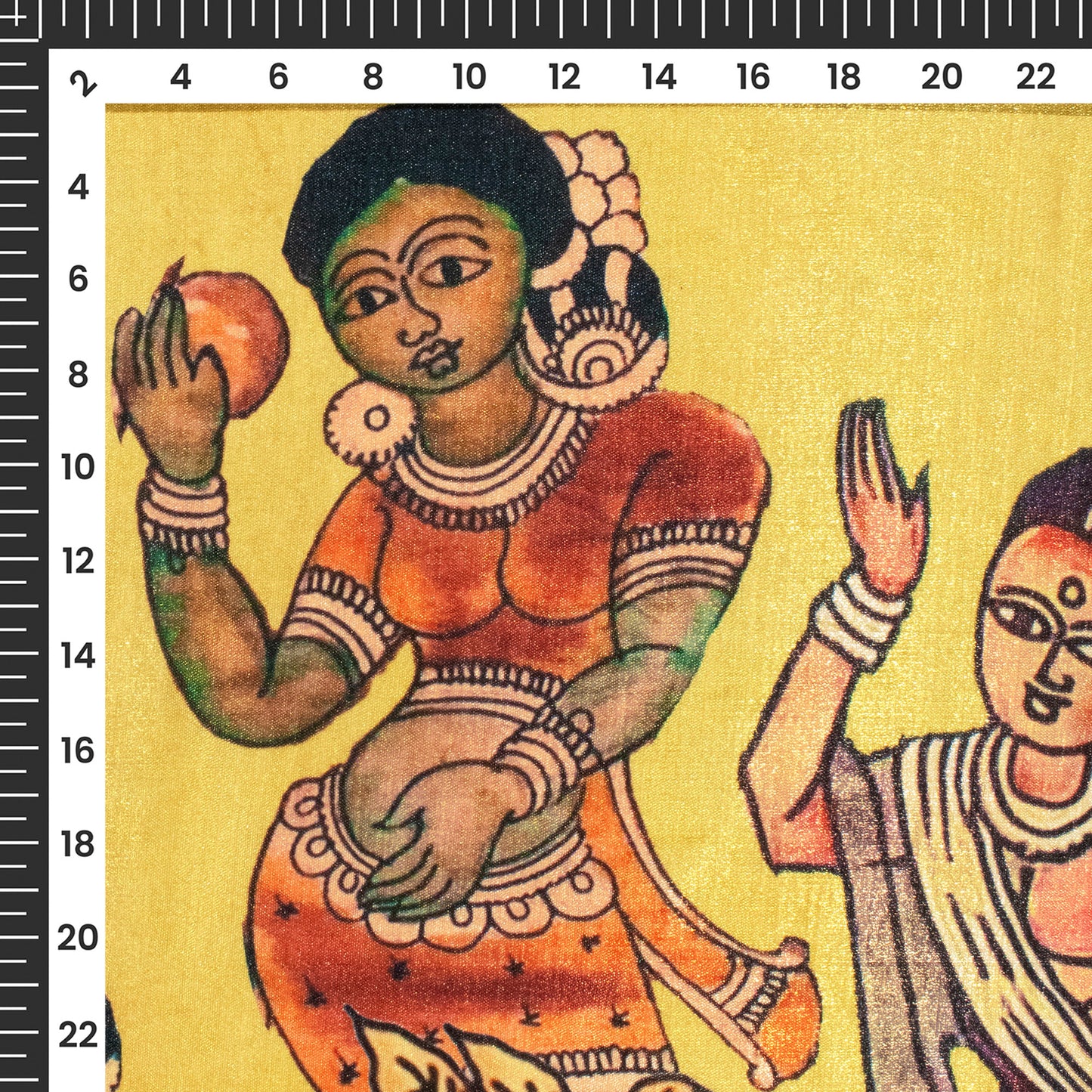 Cinnamon And Yellow Madhuvanii Digital Print Silk Satin Fabric