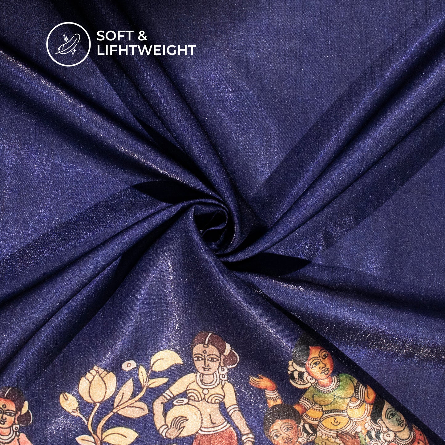 Cinnamon And Blue Madhuvanii Pattern Digital Print Silk Satin Fabric
