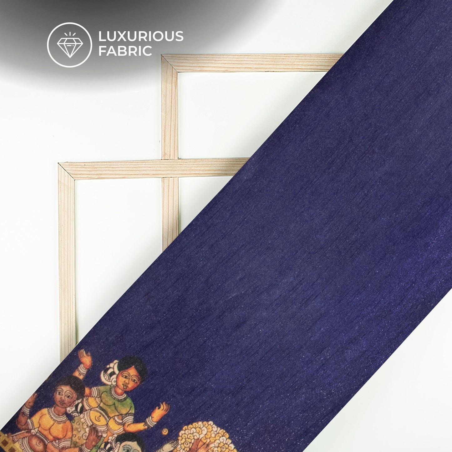 Cinnamon And Blue Madhuvanii Pattern Digital Print Silk Satin Fabric