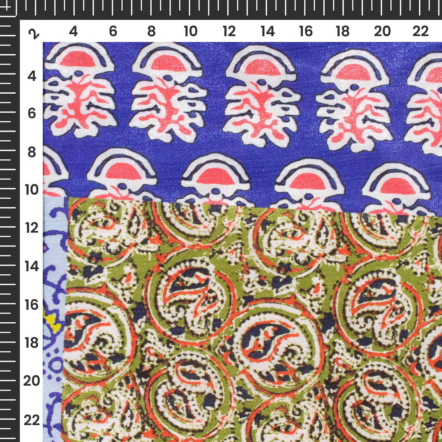 Blue And Sky Ethnic Pattern Digital Print Silk Satin Fabric