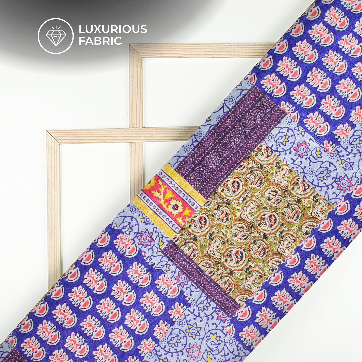 Blue And Sky Ethnic Pattern Digital Print Silk Satin Fabric