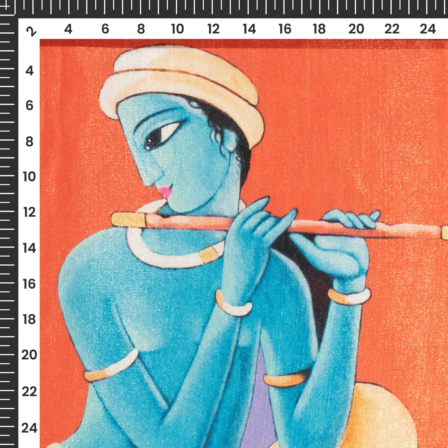 Orange And Sky Blue Madhuvanii Pattern Digital Print Silk Satin Fabric