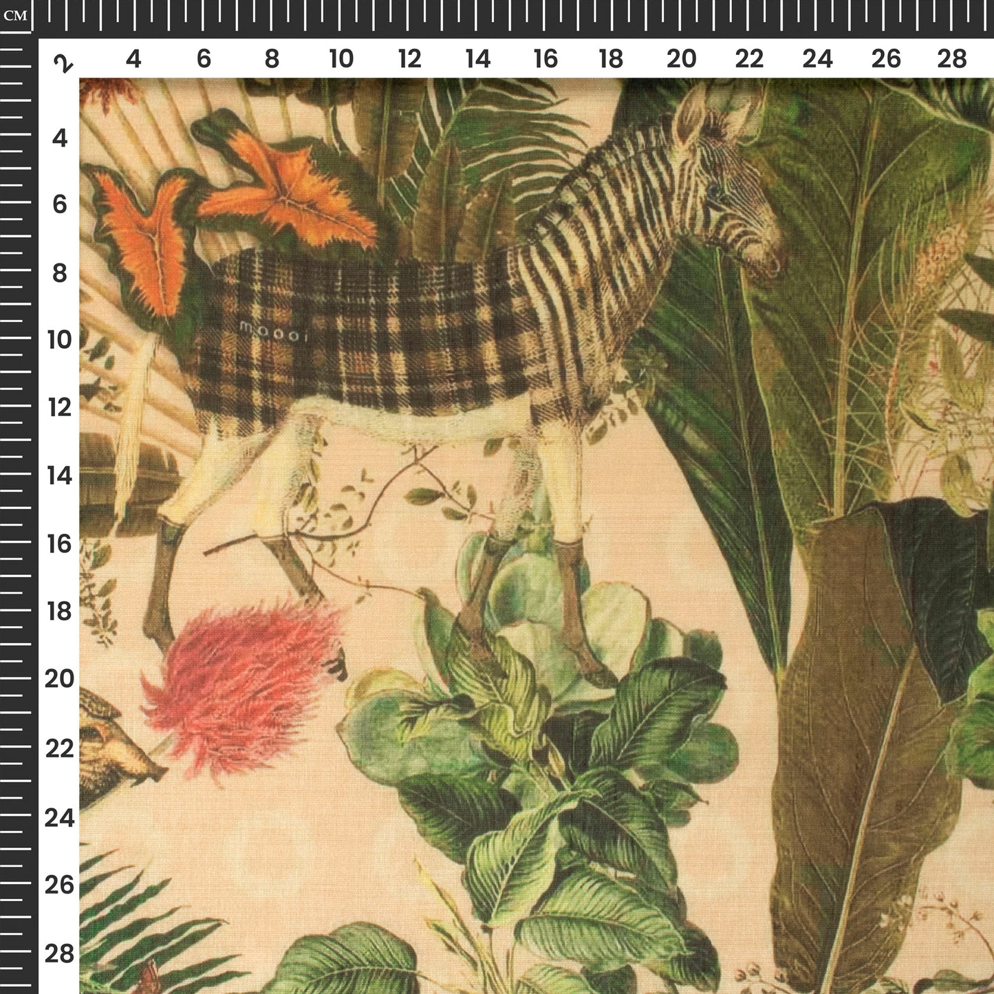 Creamy And Green Quirky Pattern Digital Print Chiku Flat Slik Fabric