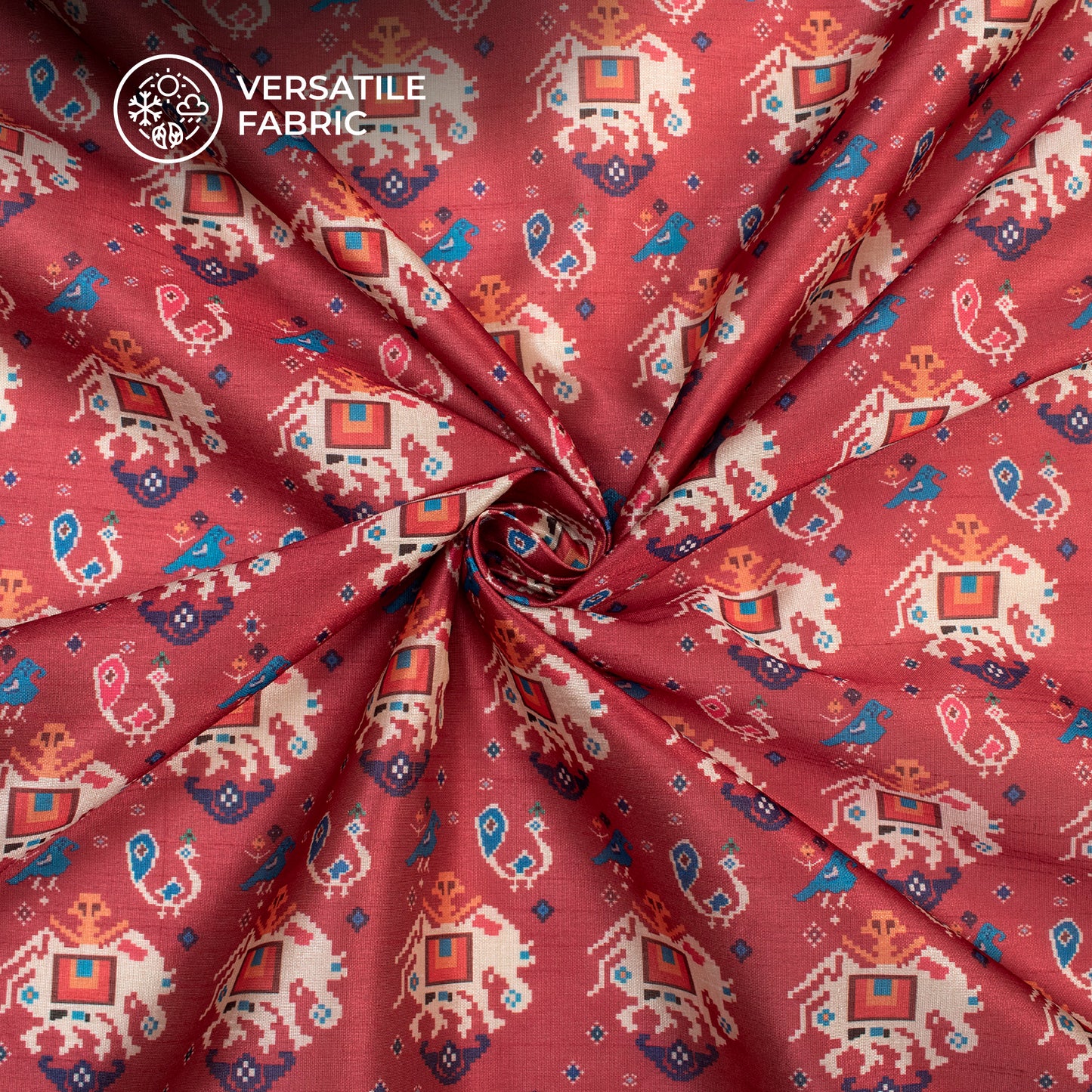 Burgundy And Off White Patolaa Pattern Digital Print Chiku Flat Slik Fabric