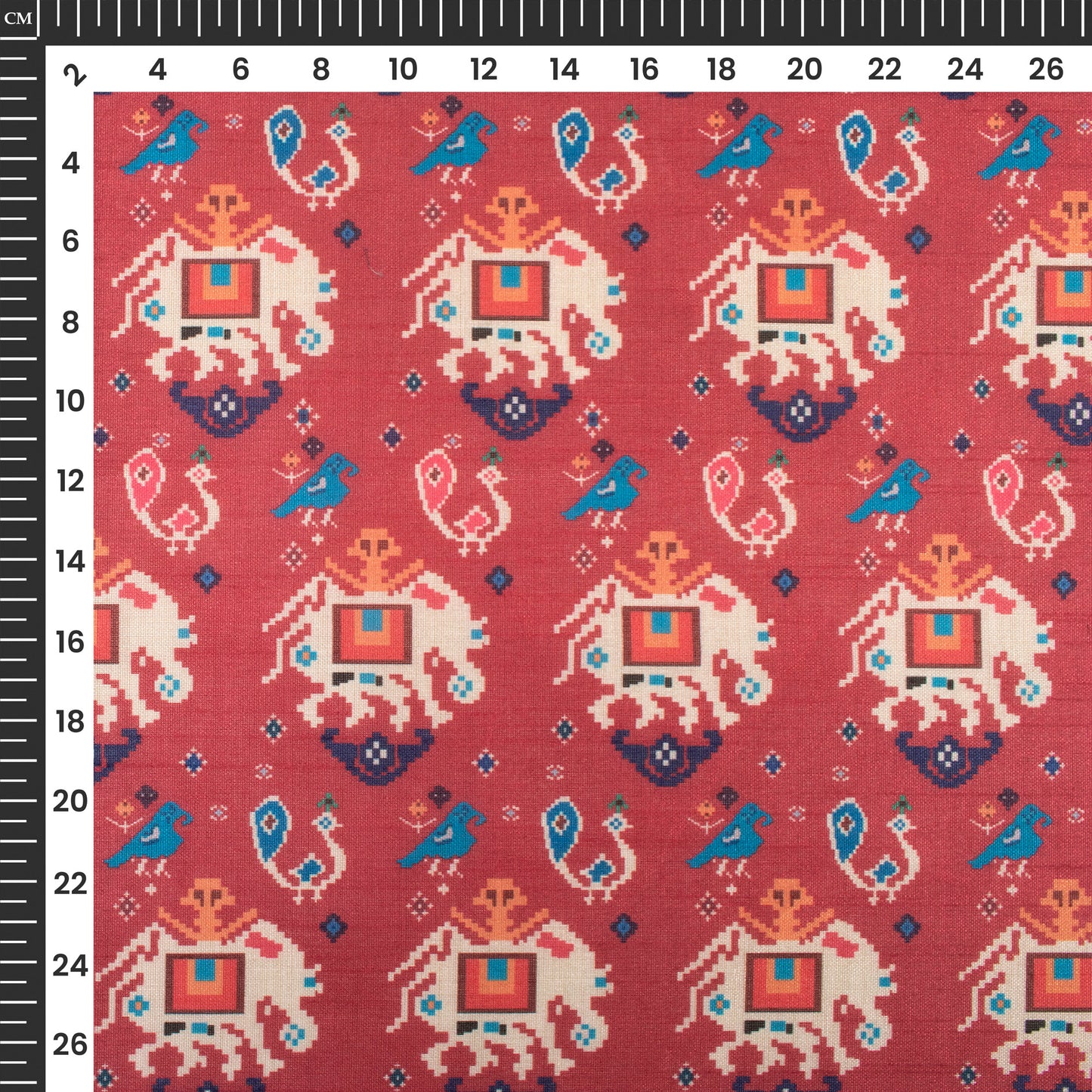 Burgundy And Off White Patolaa Pattern Digital Print Chiku Flat Slik Fabric