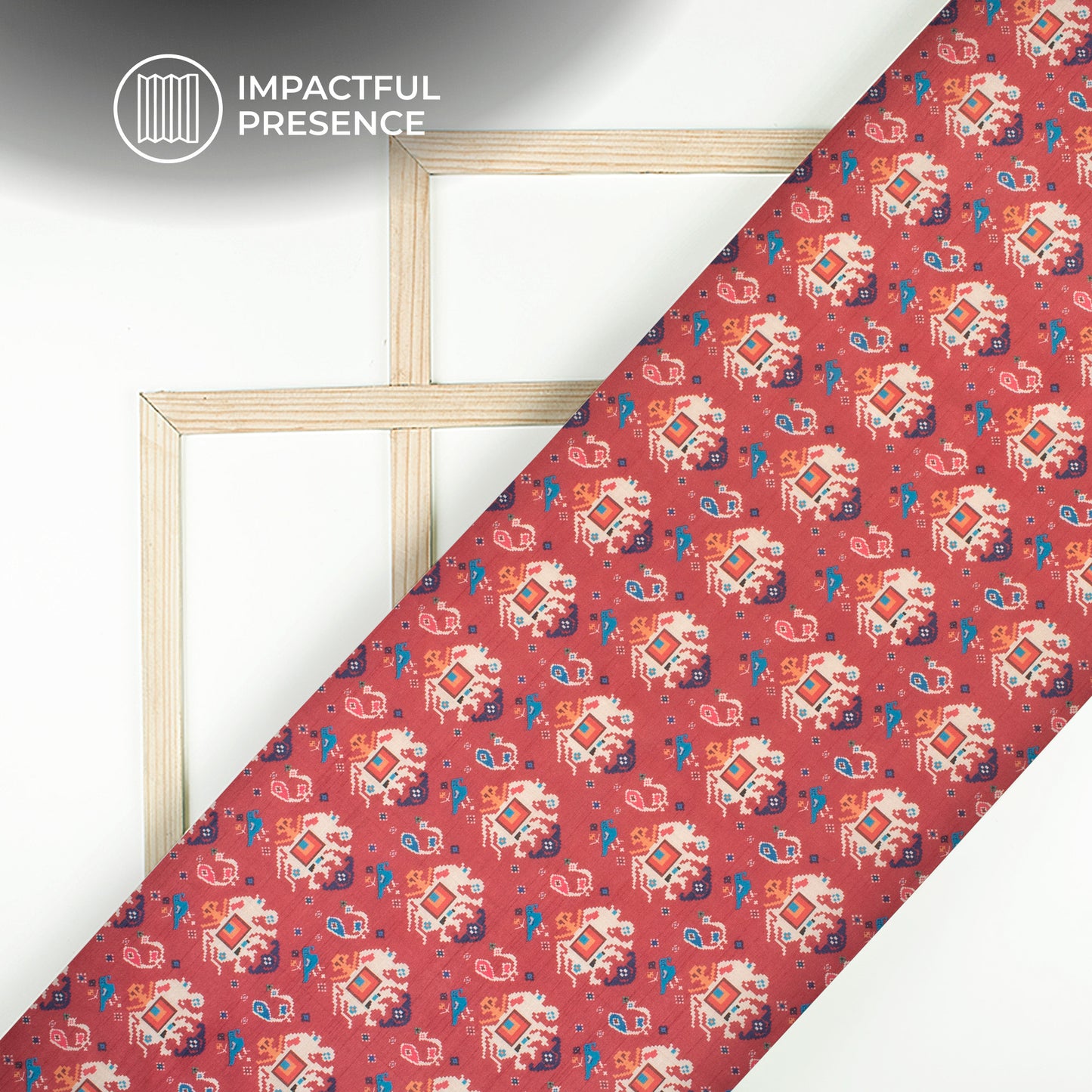 Burgundy And Off White Patolaa Pattern Digital Print Chiku Flat Slik Fabric