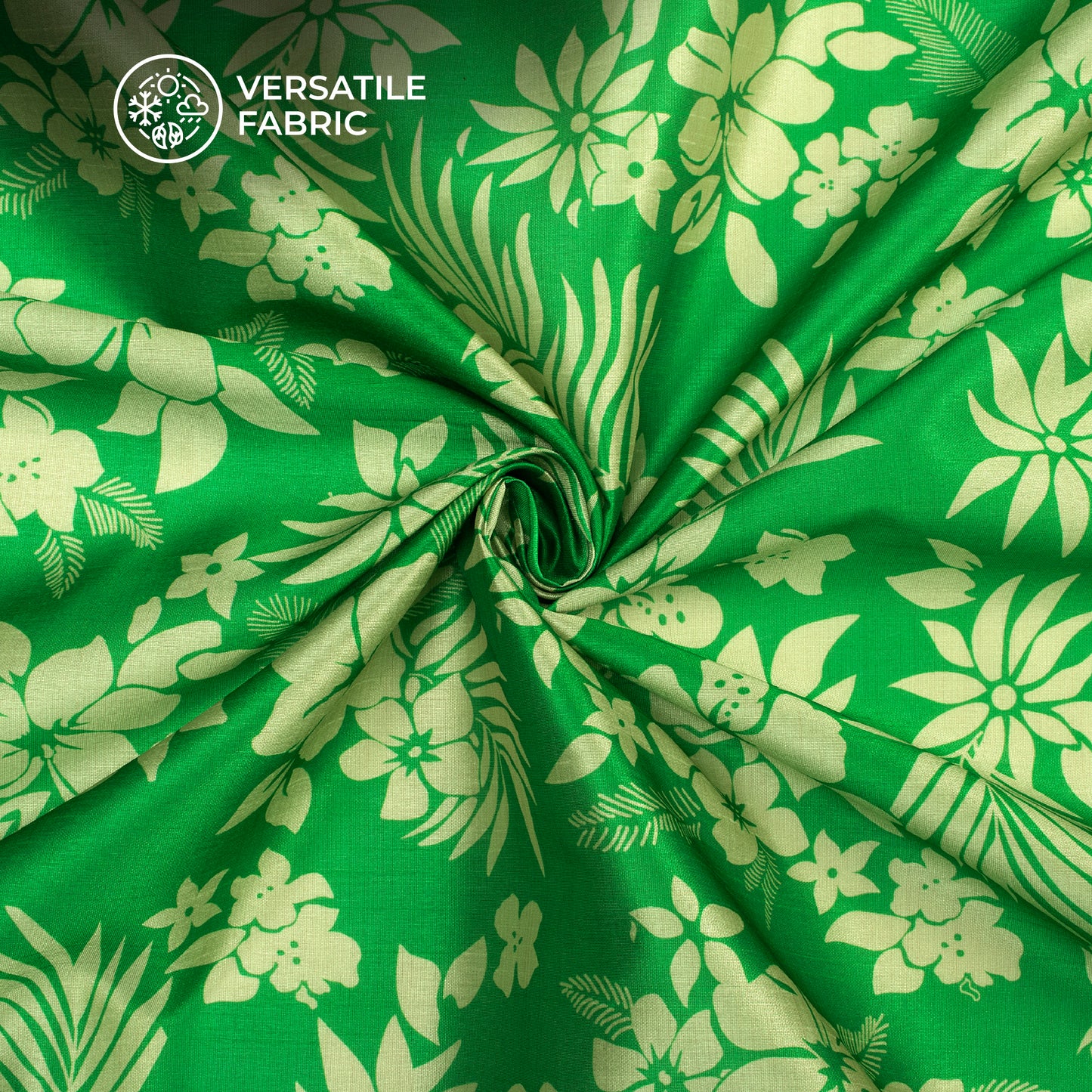Green Floral Pattern Digital Print Chiku Flat Slik Fabric