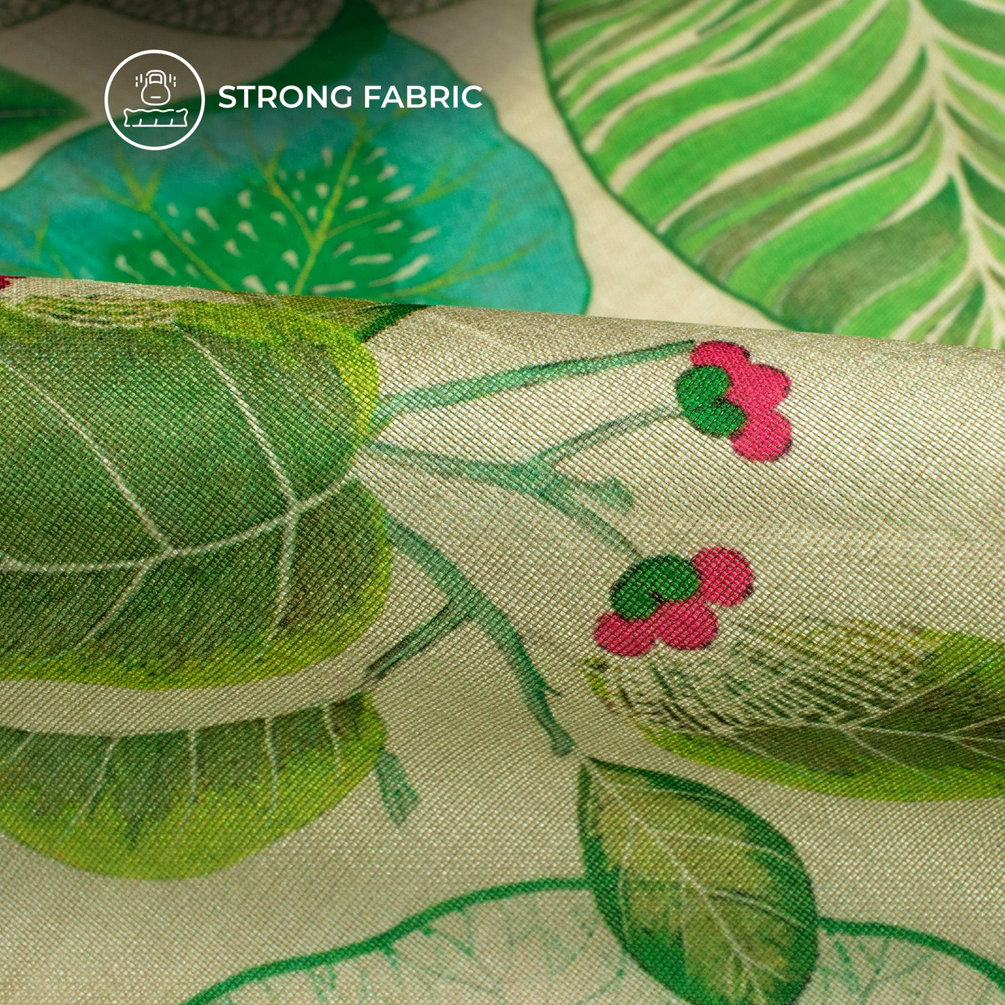 Jasmine White And Green Leaf Pattern Digital Print Chiku Flat Silk Fabric