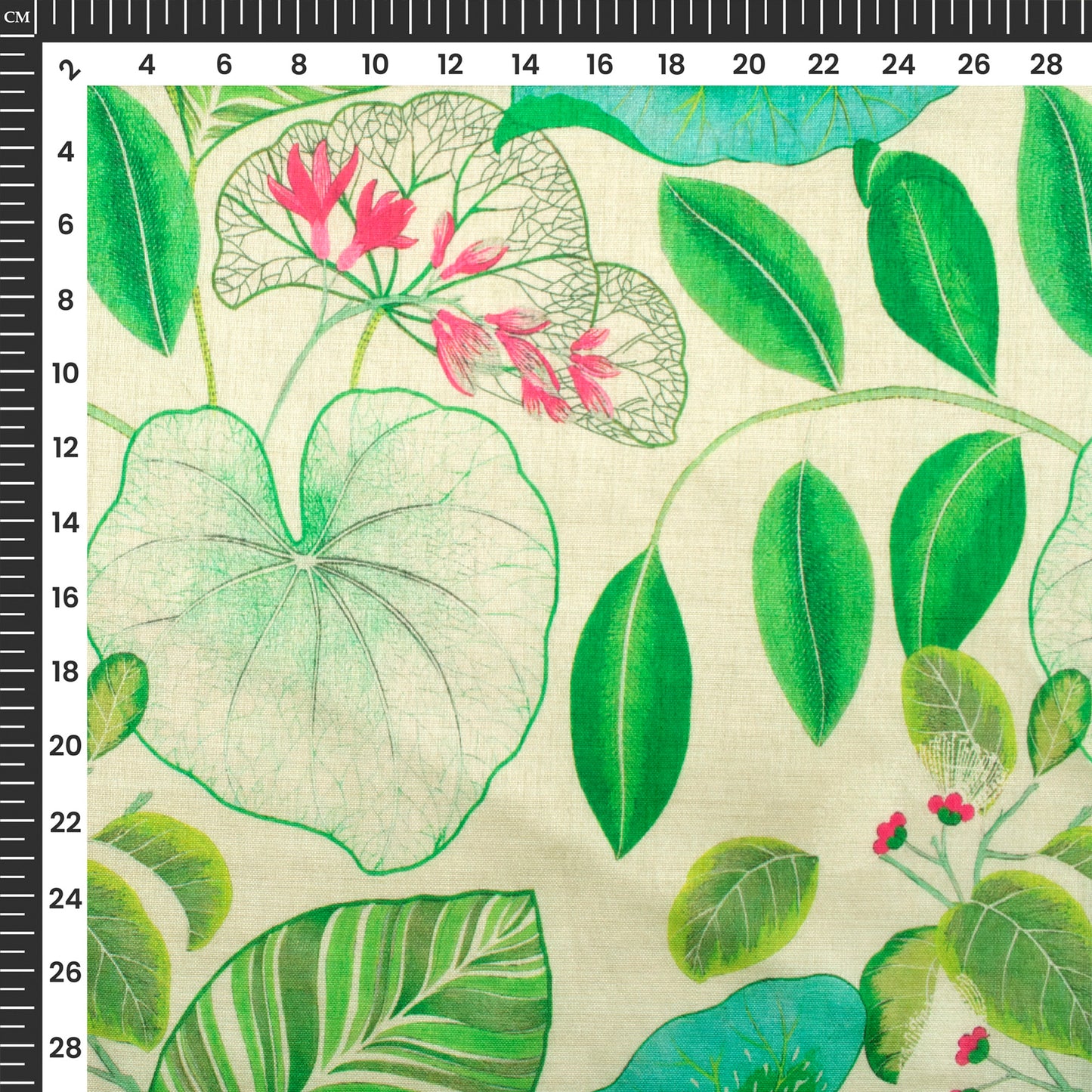 Jasmine White And Green Leaf Pattern Digital Print Chiku Flat Silk Fabric