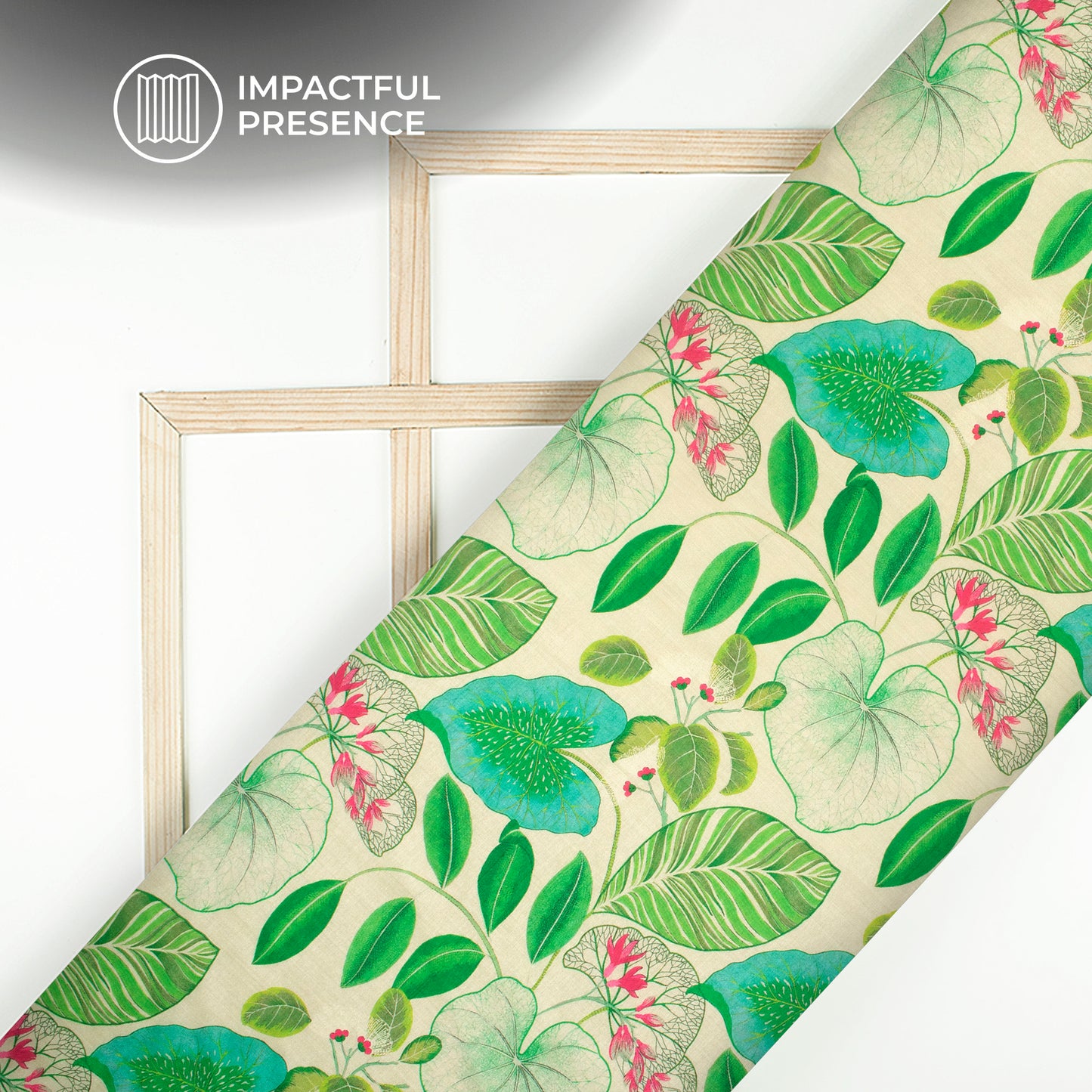 Jasmine White And Green Leaf Pattern Digital Print Chiku Flat Silk Fabric