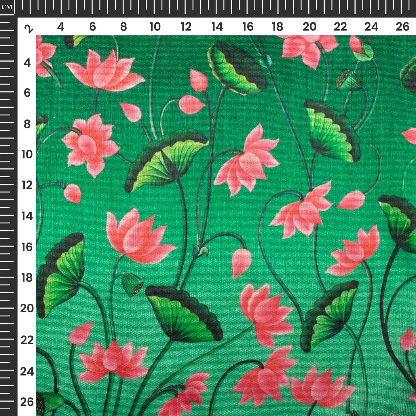 Green And Rose Pink Floral Patten Digital Print Chiku Flat Slik Fabric