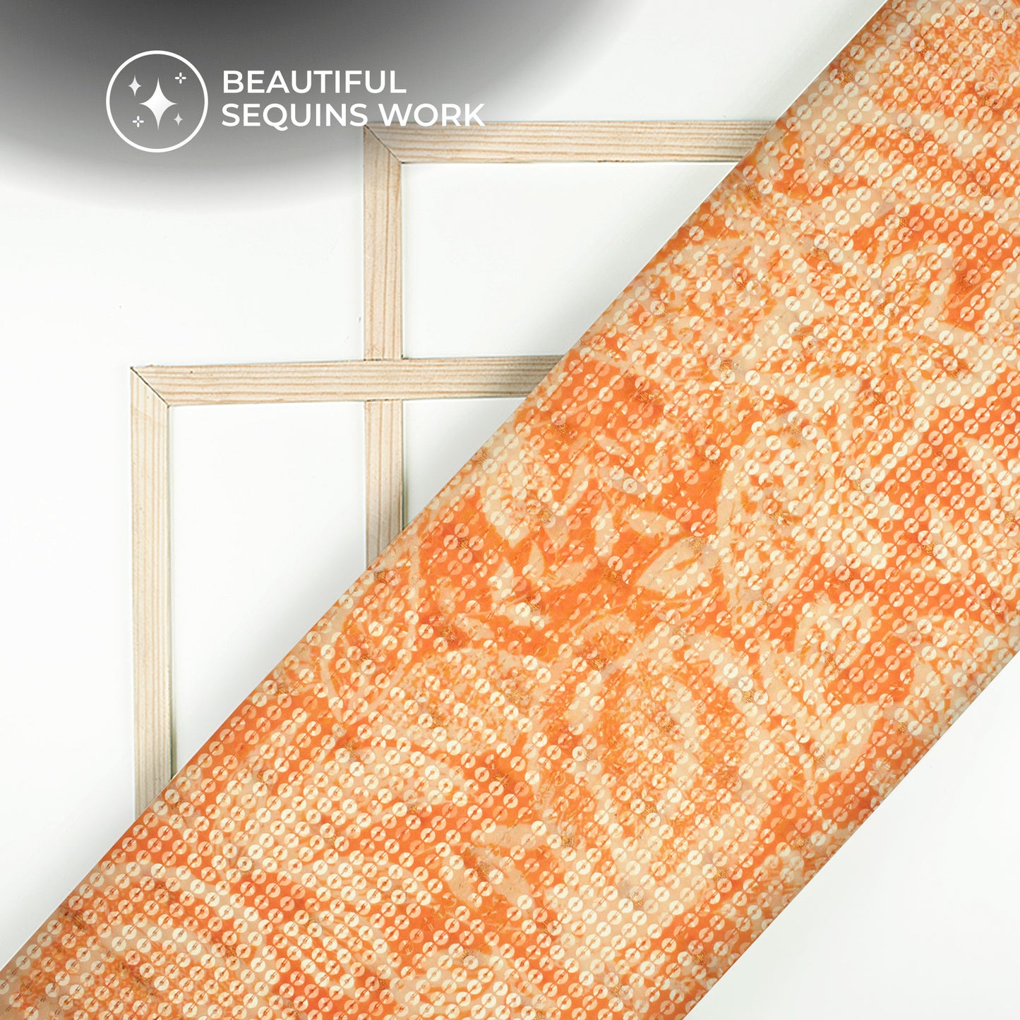 Orange And Off White Floral Pattaern Digital Print Chanderi Water Sequins Fabric