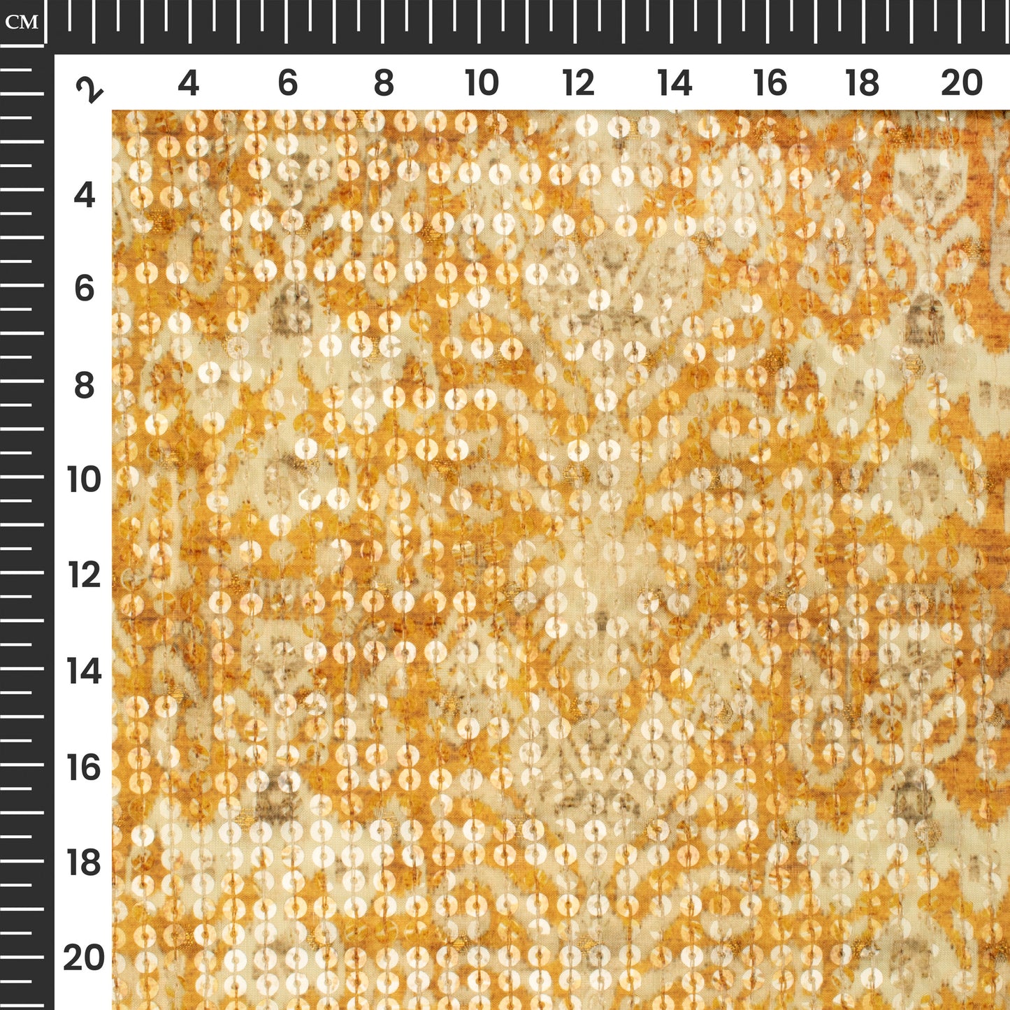 Yellow Ethnic Pattaern Digital Print Chanderi Water Sequins Fabric