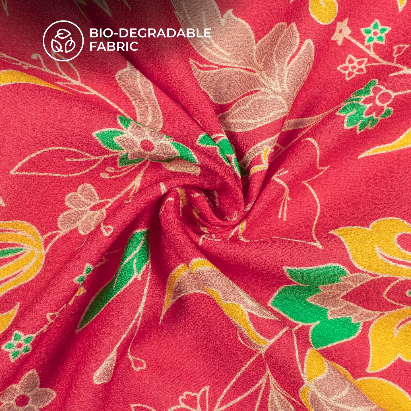 Crimson Red Floral Printed Sustainable Eucalyptus Fabric