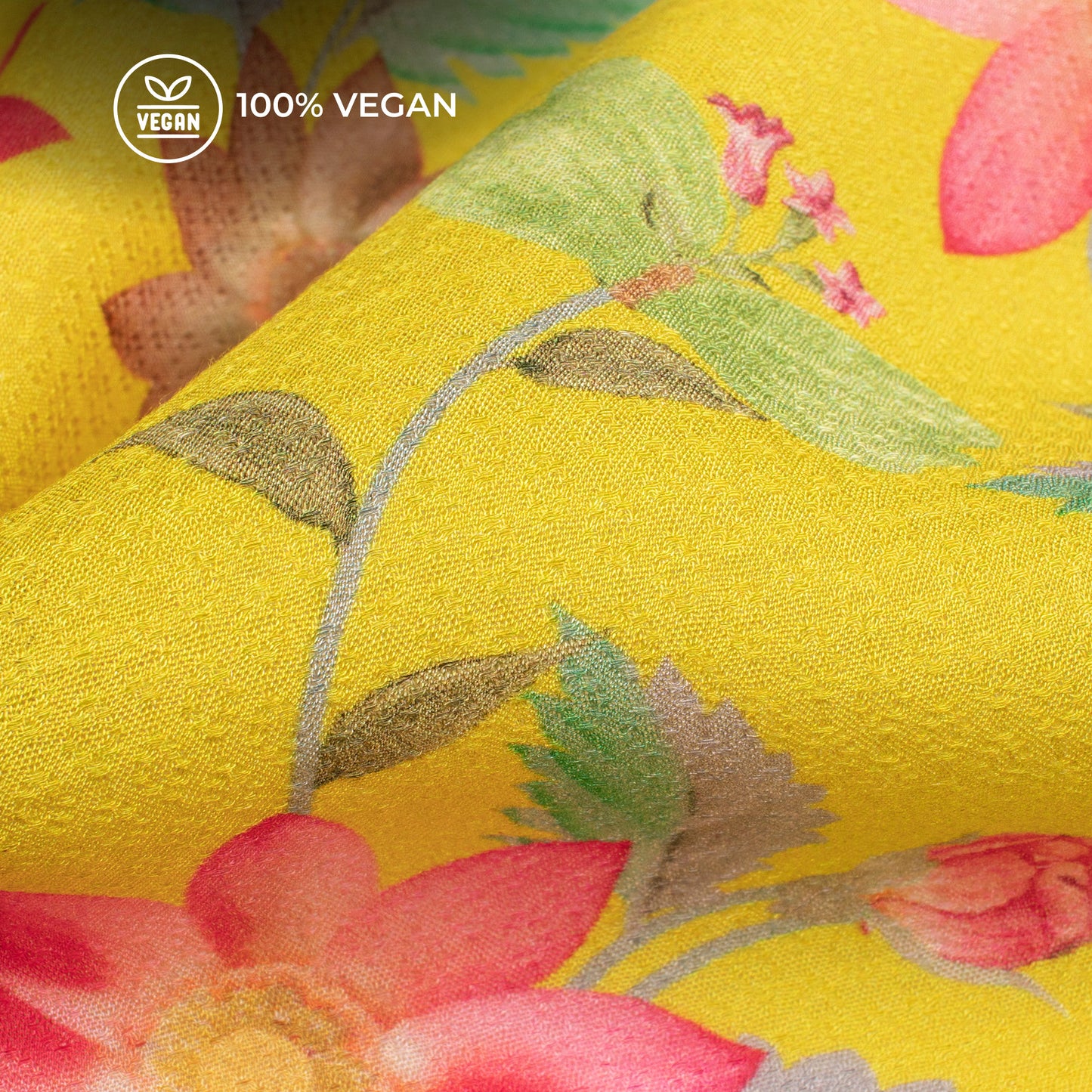 Lemon Yellow Floral Printed Sustainable Eucalyptus Fabric