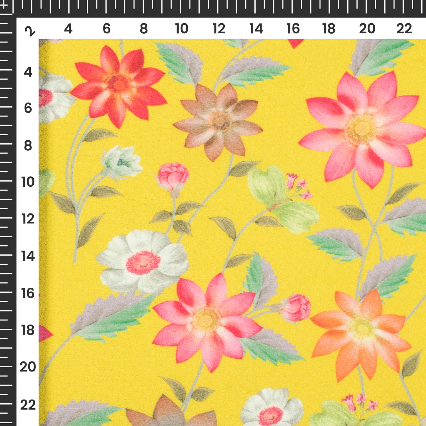 Lemon Yellow Floral Printed Sustainable Eucalyptus Fabric