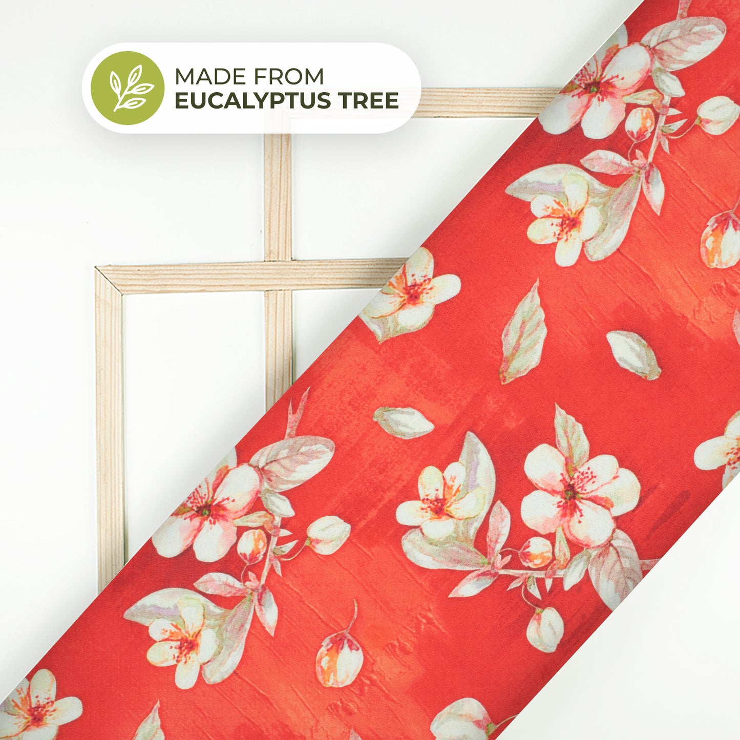 Carmine Red Floral Printed Sustainable Eucalyptus Fabric