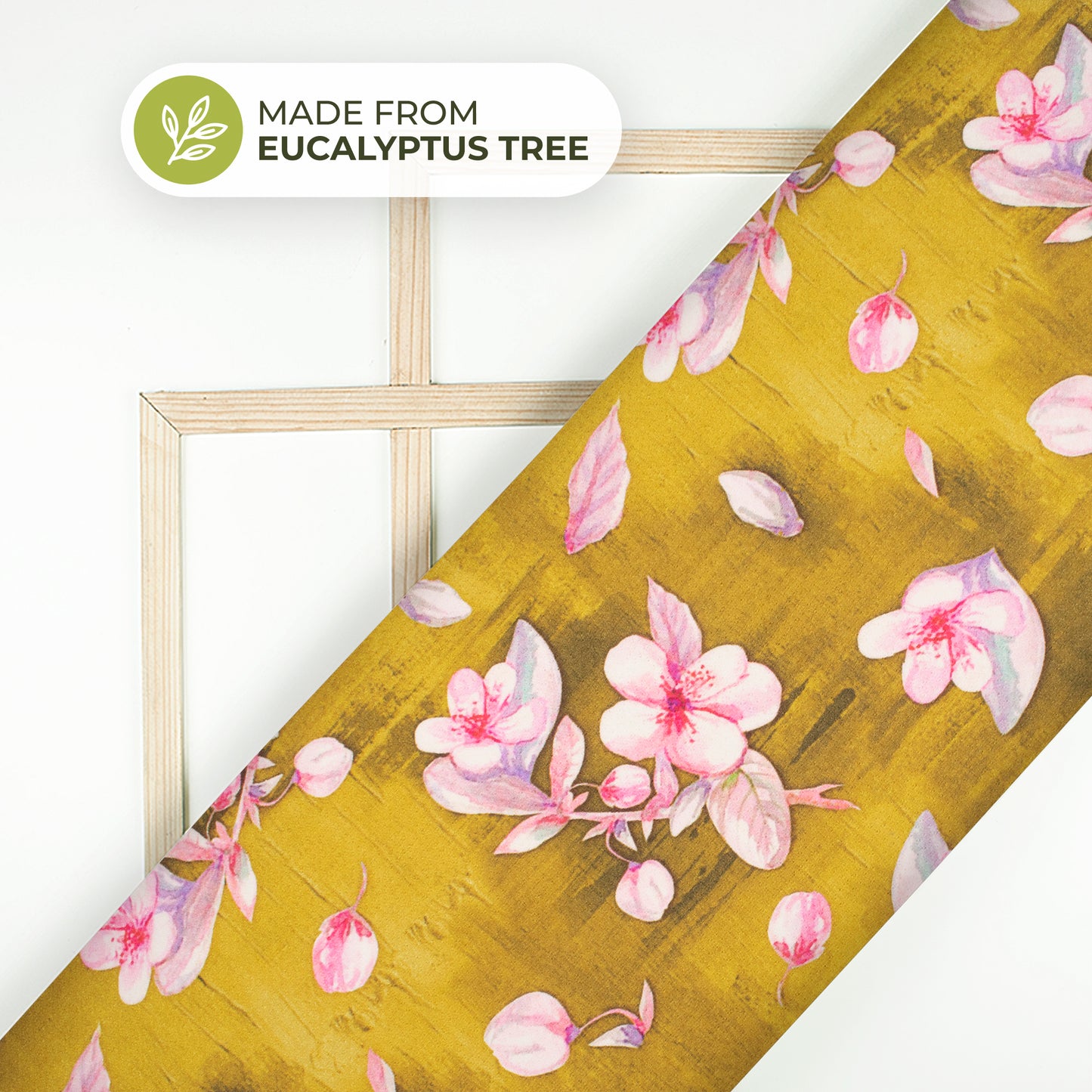 Yellow Green Floral Printed Sustainable Eucalyptus Fabric