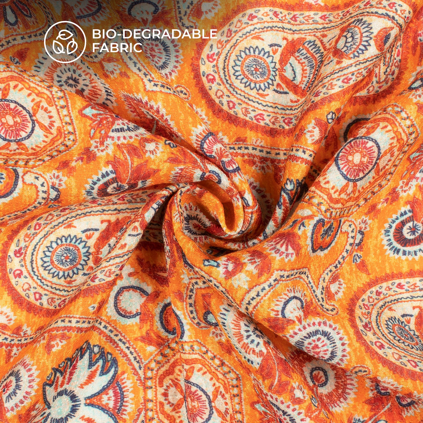 Honey Orange Paisley Printed Sustainable Eucalyptus Fabric