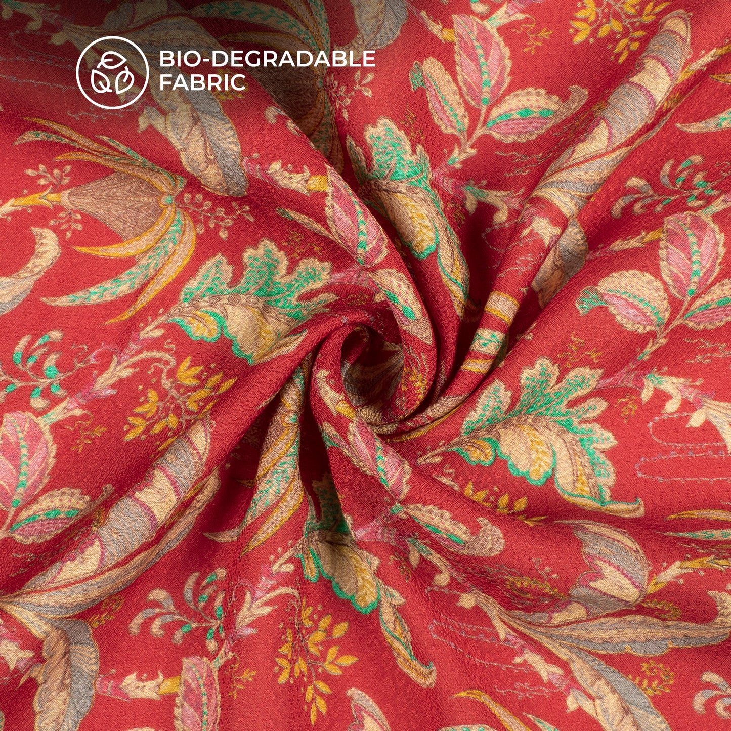 Carmine Red Floral Printed Sustainable Eucalyptus Fabric