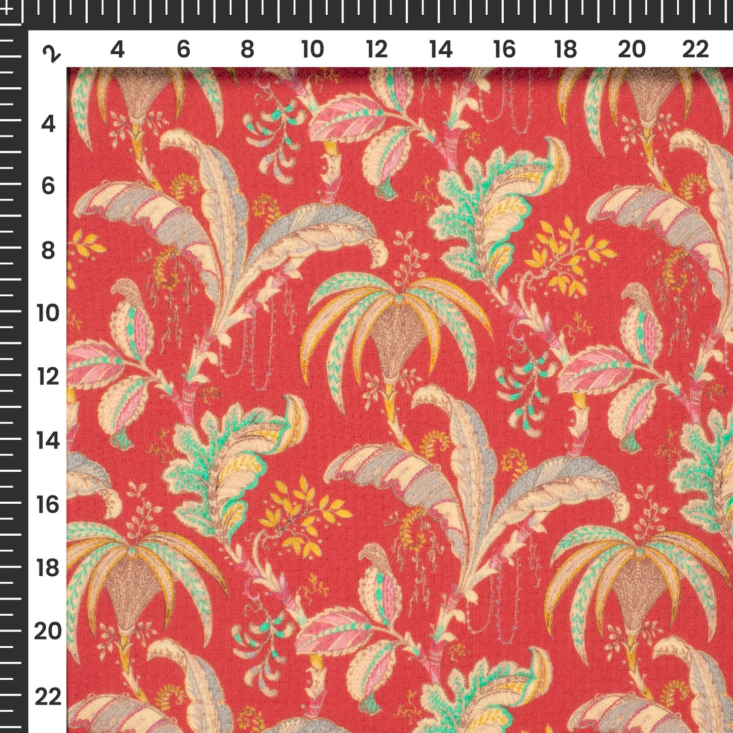 Carmine Red Floral Printed Sustainable Eucalyptus Fabric