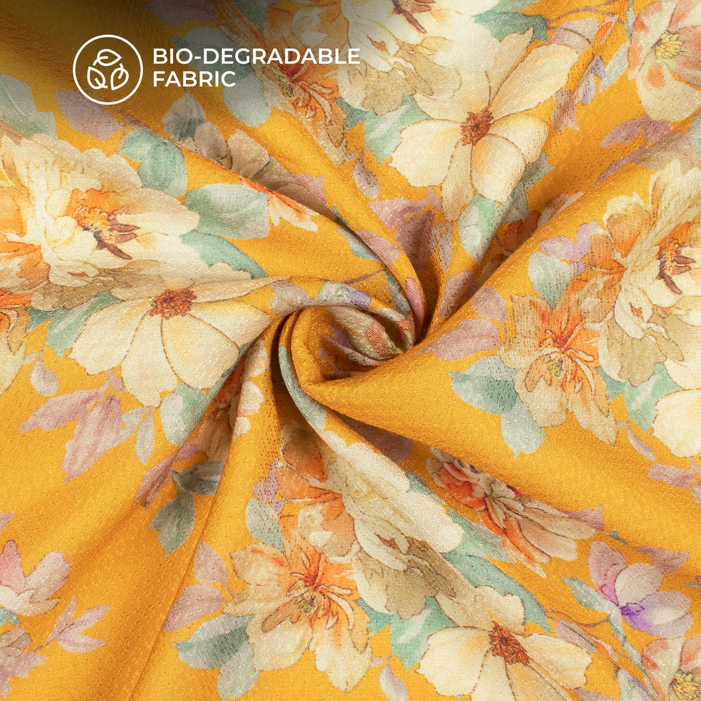 Butter Yellow Floral Printed Sustainable Eucalyptus Fabric