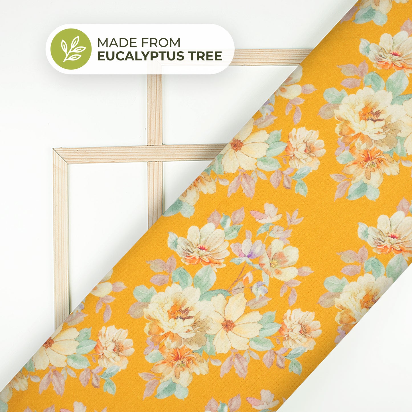 Butter Yellow Floral Printed Sustainable Eucalyptus Fabric