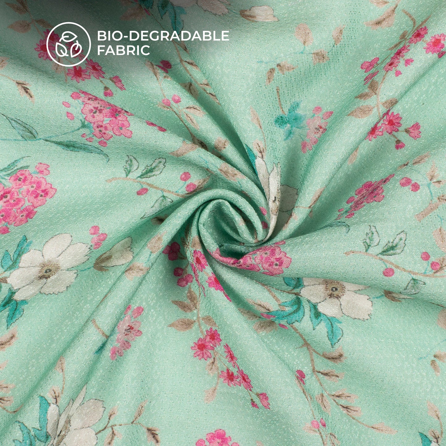 Mint Green Floral Printed Sustainable Eucalyptus Fabric