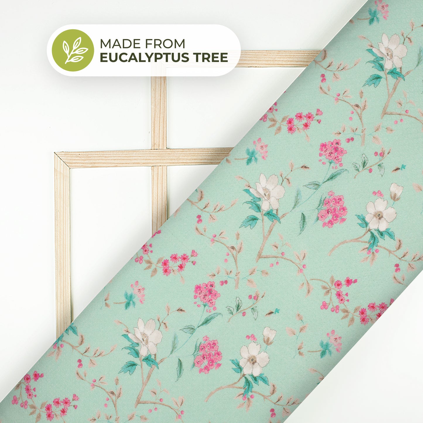 Mint Green Floral Printed Sustainable Eucalyptus Fabric