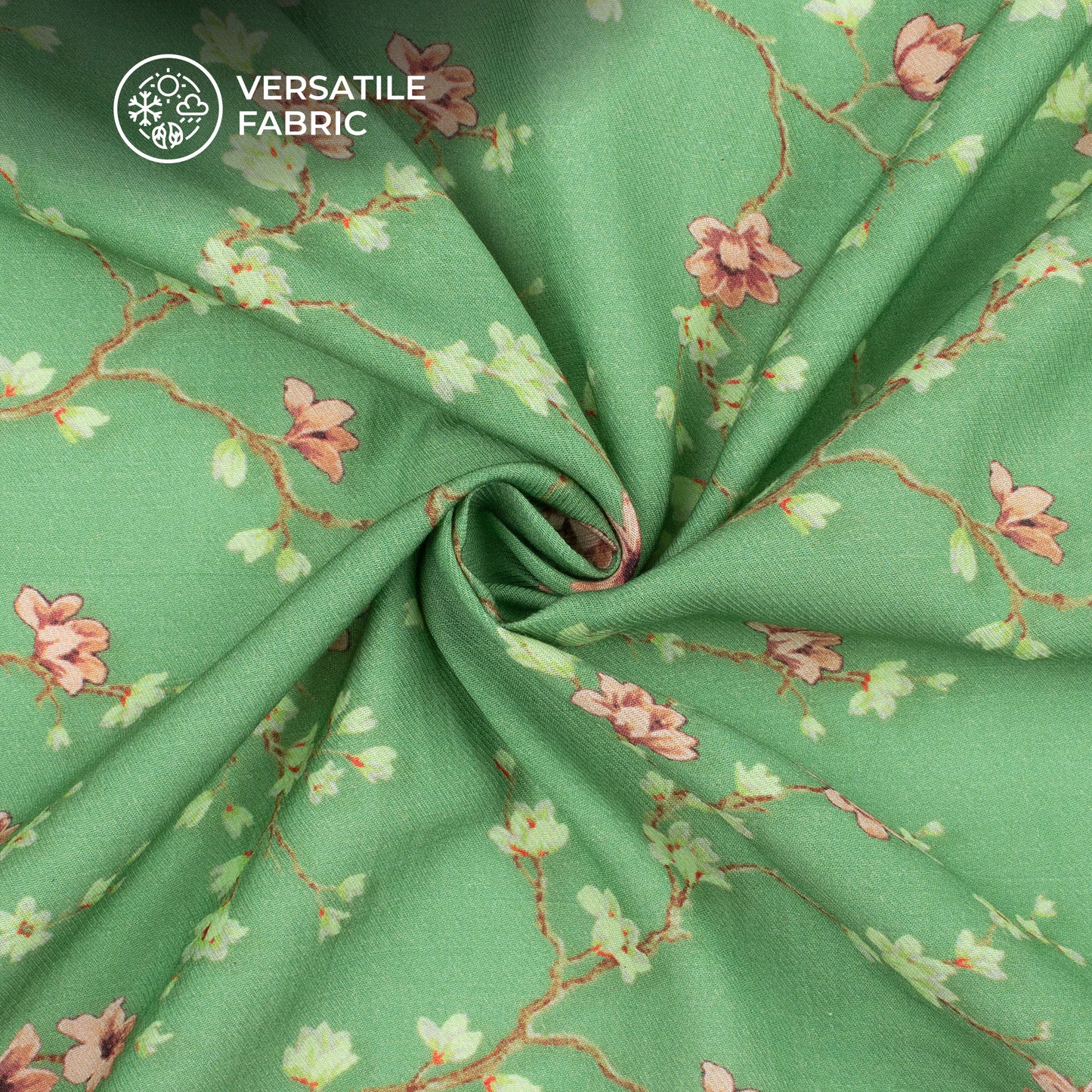 Sea Green Floral Printed Sustainable Milk Fabric