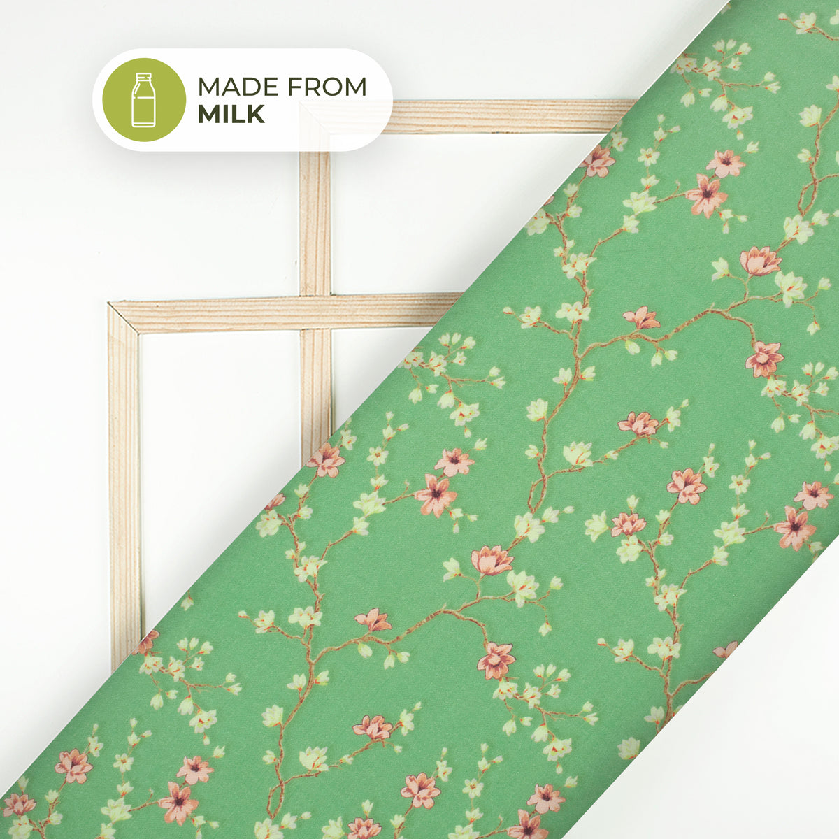 Sea Green Floral Printed Sustainable Milk Fabric