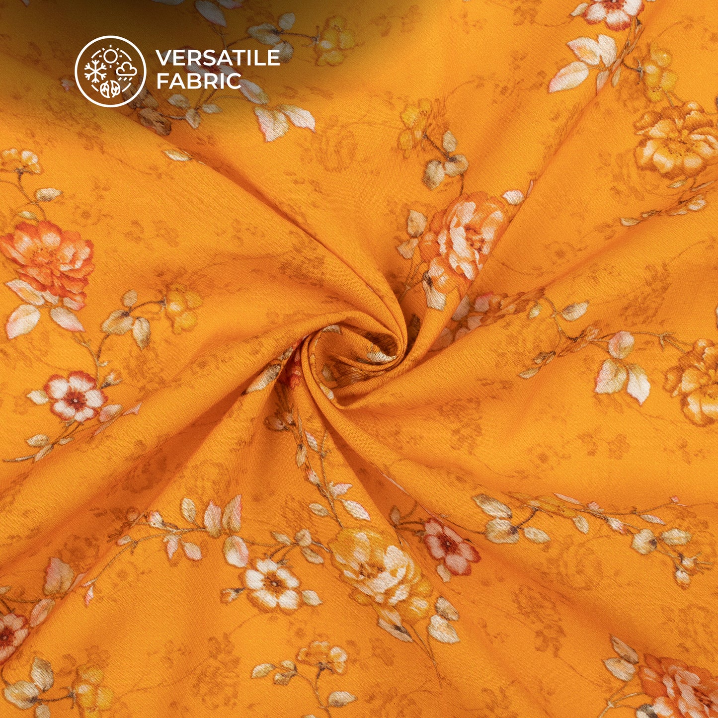 Orange Floral Printed Sustainable Milk Fabric