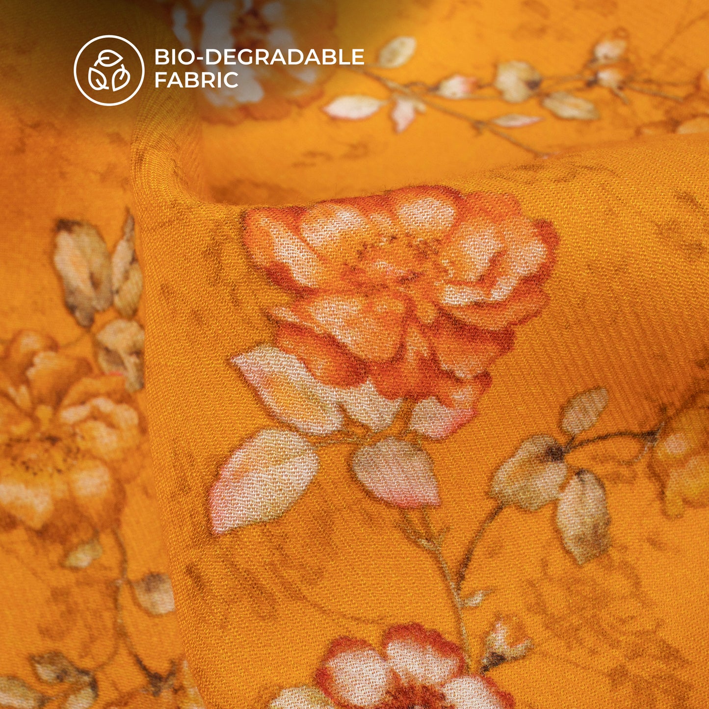 Orange Floral Printed Sustainable Milk Fabric