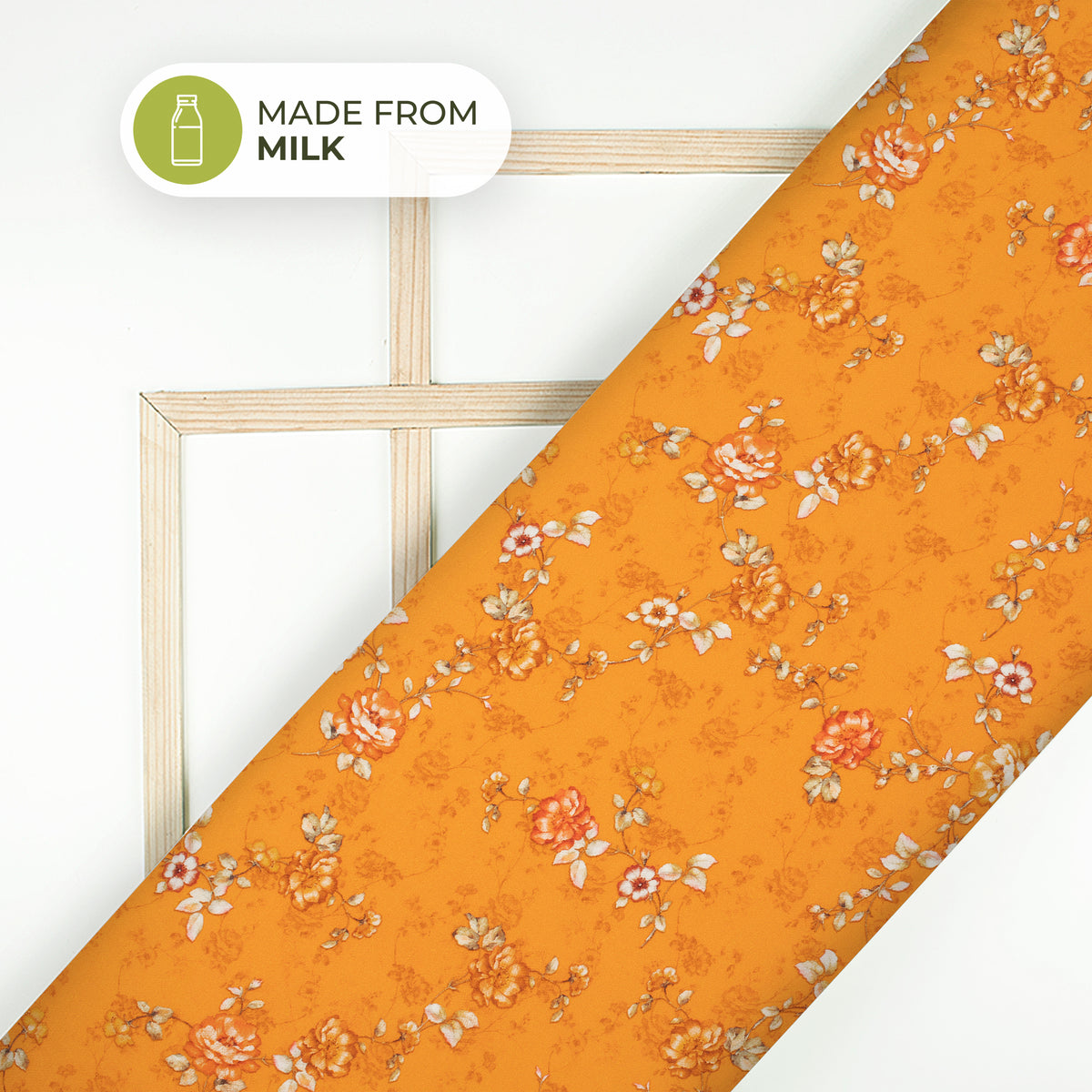 Orange Floral Printed Sustainable Milk Fabric