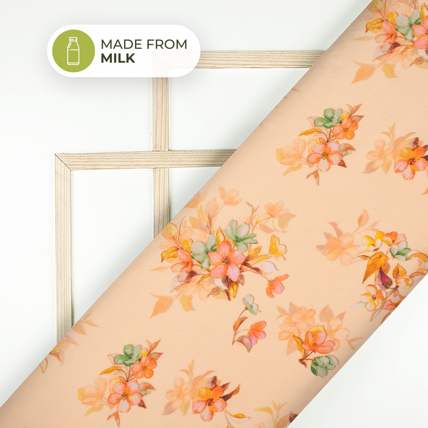 Peach Floral Printed Sustainable Milk Fabric