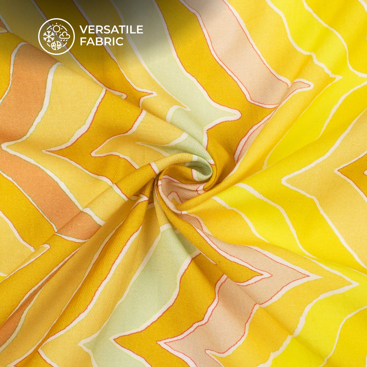 Lemon Yellow Chevron Printed Sustainable Milk Fabric