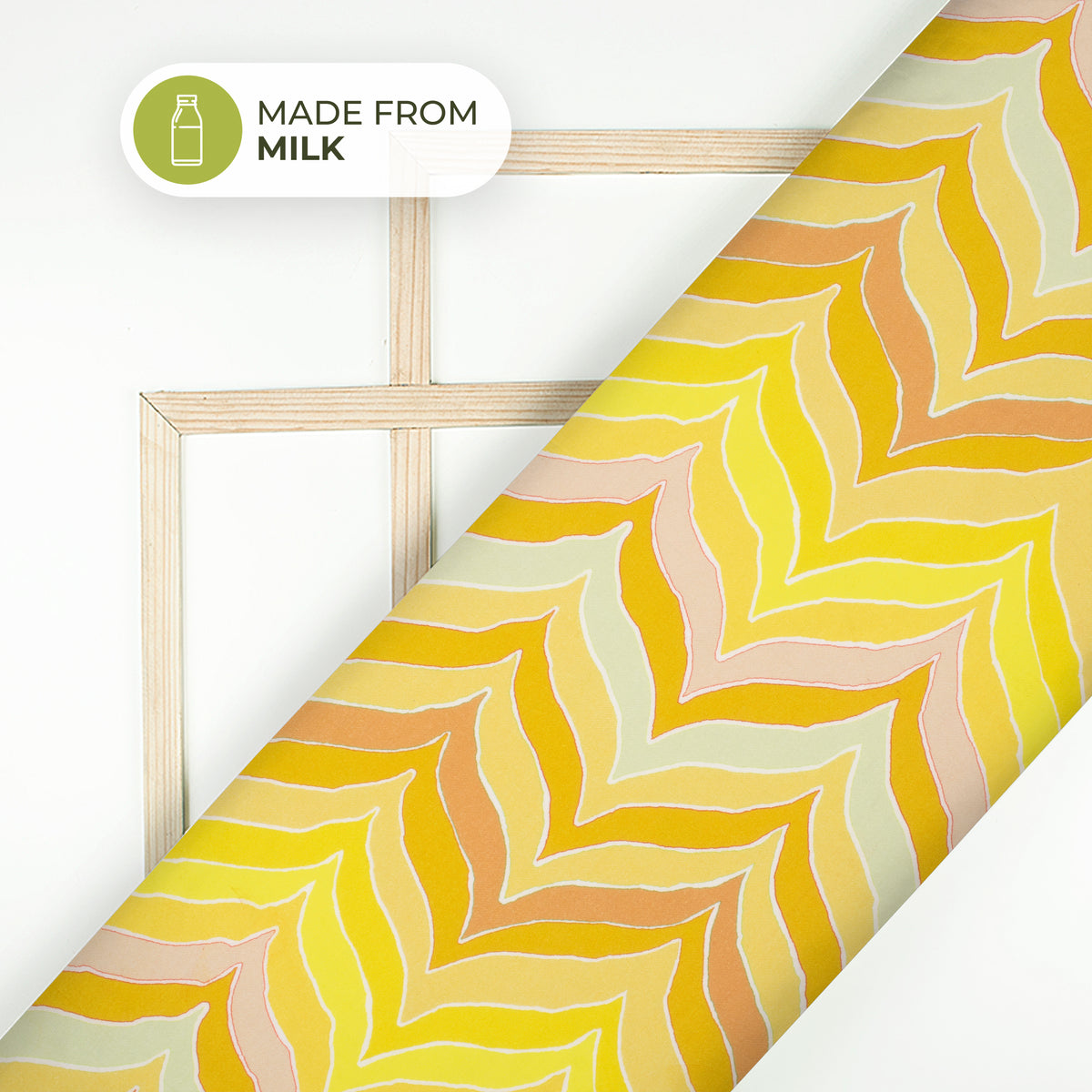 Lemon Yellow Chevron Printed Sustainable Milk Fabric