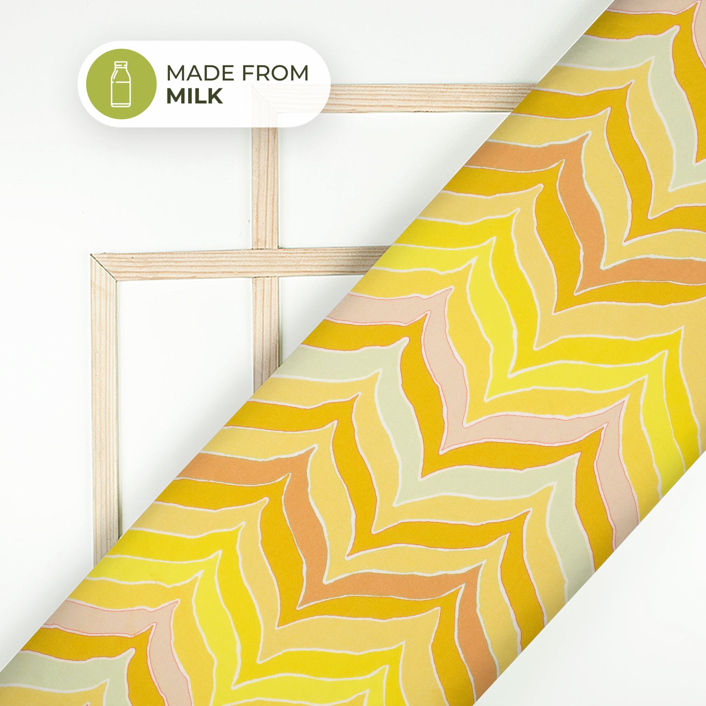 Lemon Yellow Chevron Printed Sustainable Milk Fabric