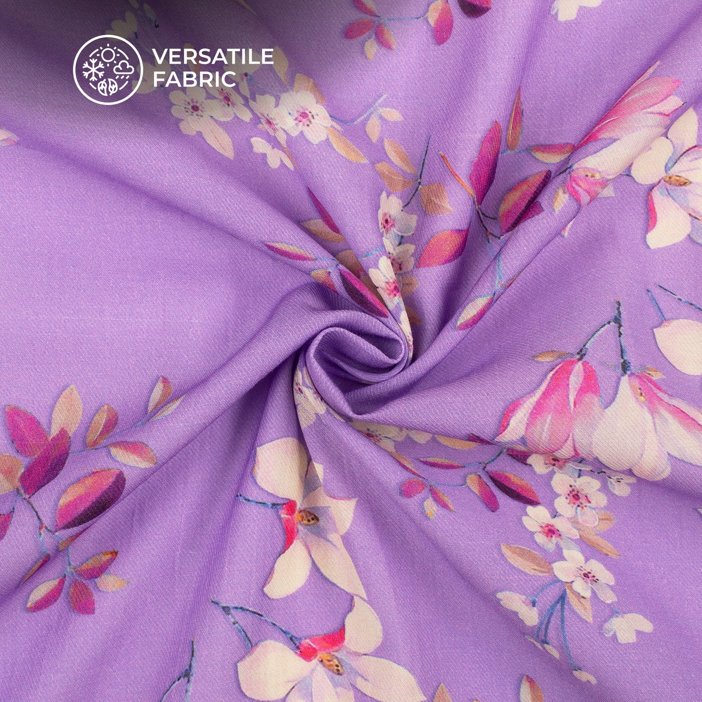 Lilac Purple Floral Printed Sustainable Milk Fabric