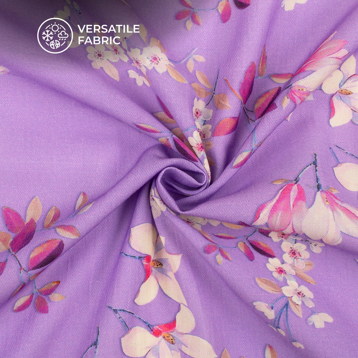 Lilac Purple Floral Printed Sustainable Milk Fabric