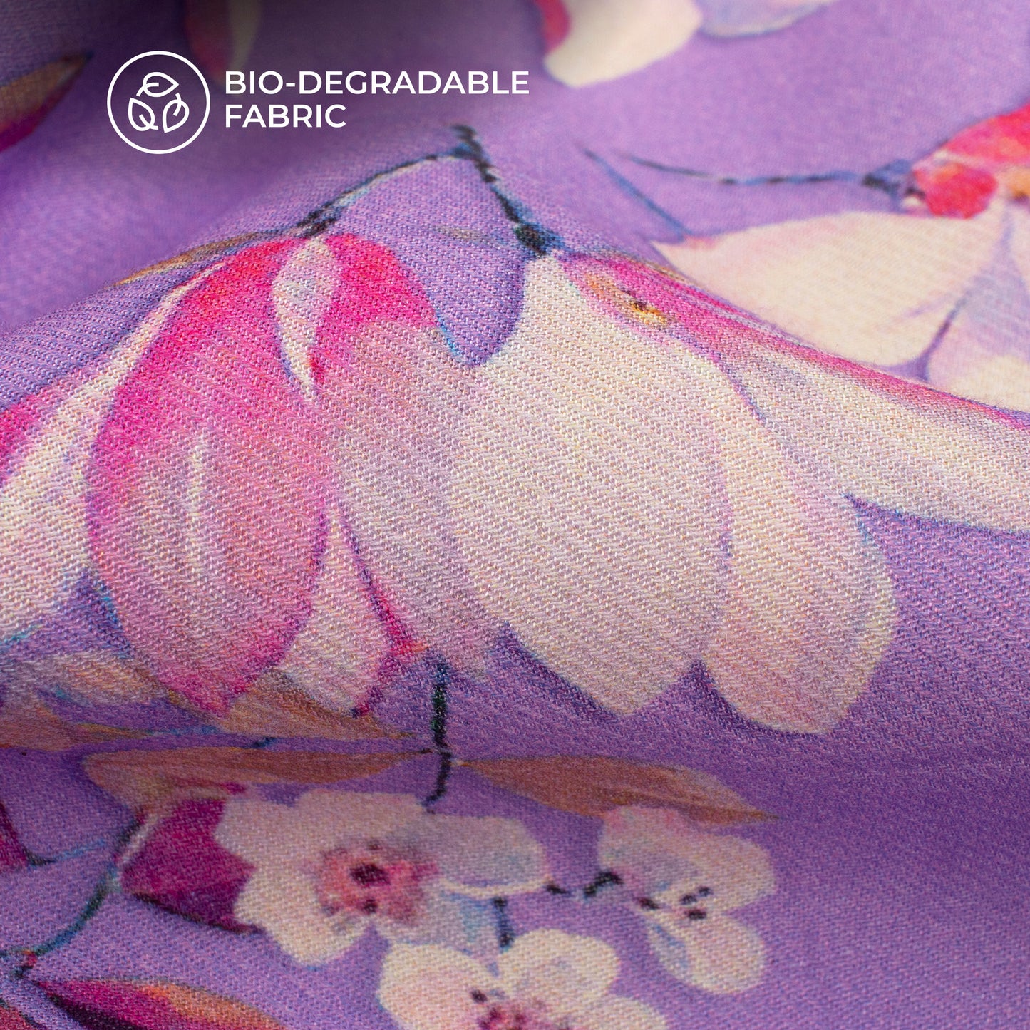 Lilac Purple Floral Printed Sustainable Milk Fabric