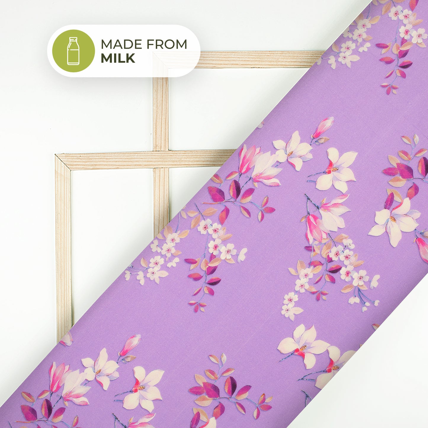 Lilac Purple Floral Printed Sustainable Milk Fabric