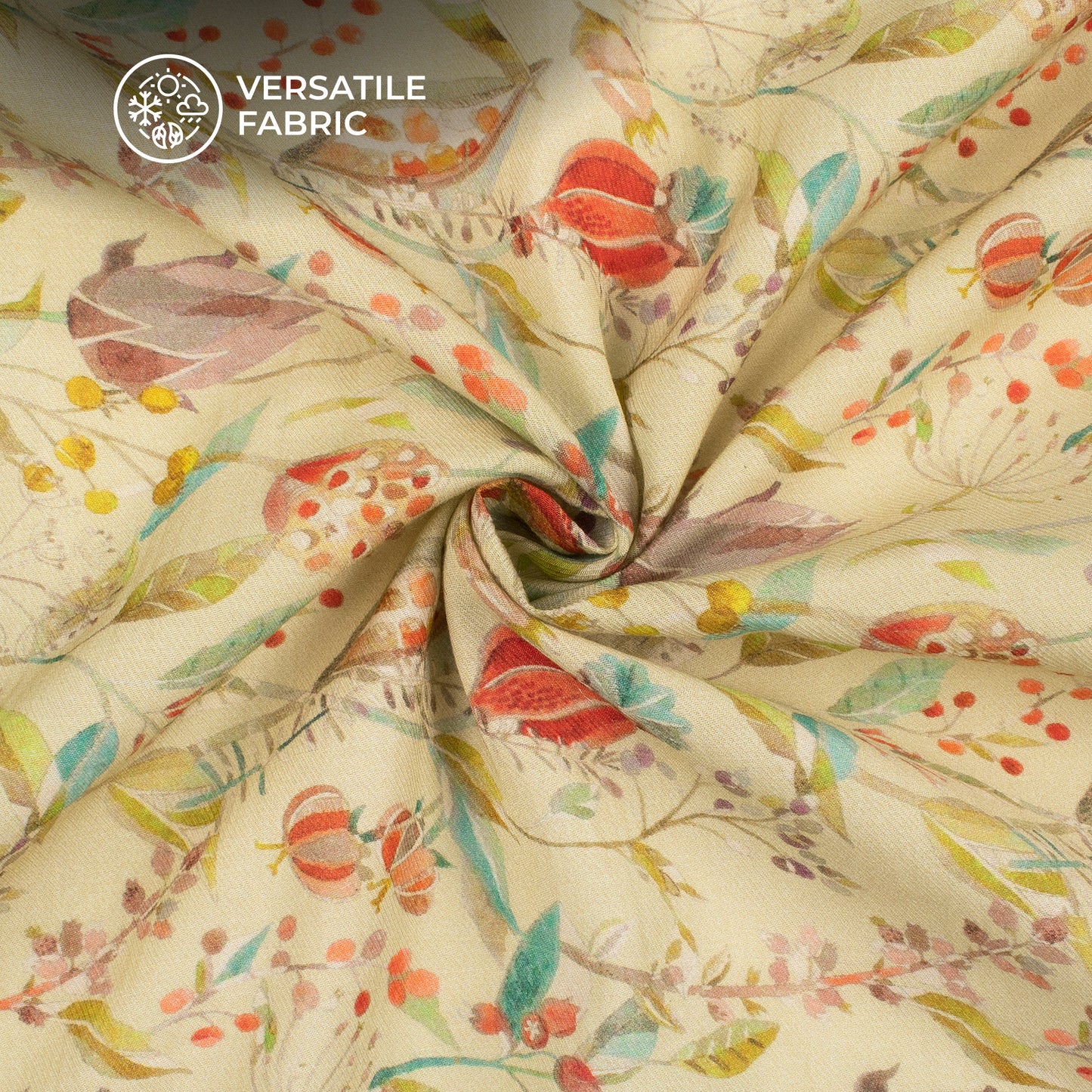 Beige Floral Printed Sustainable Milk Fabric