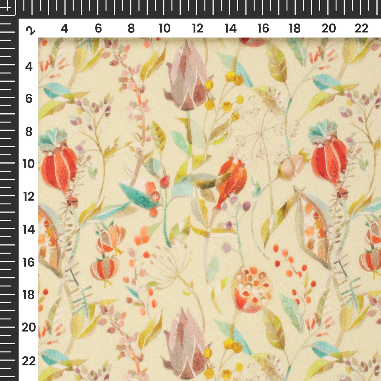 Beige Floral Printed Sustainable Milk Fabric