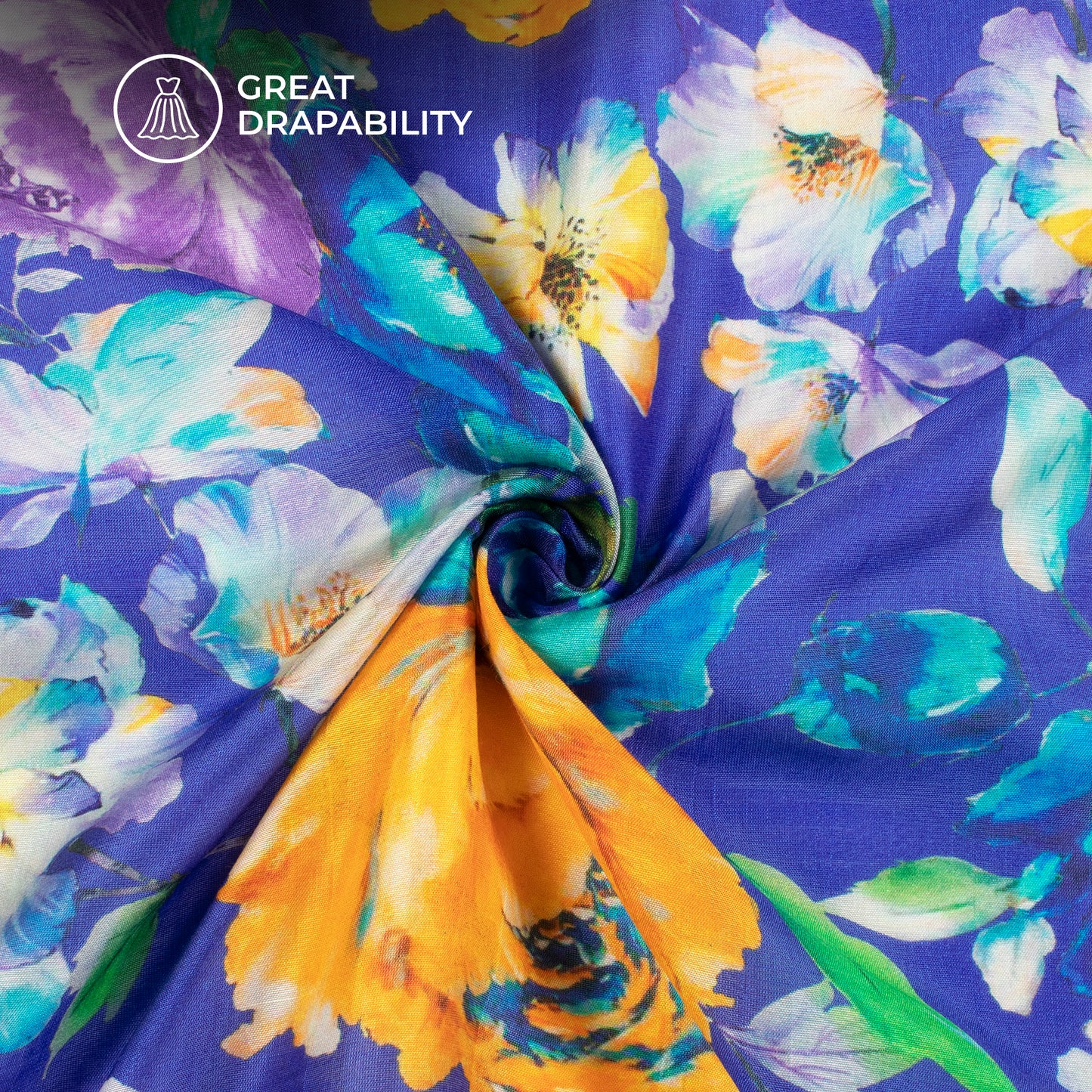 Cobalt Blue Floral Printed Sustainable Orange Fabric