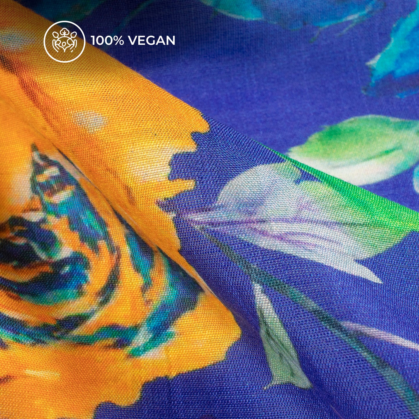 Cobalt Blue Floral Printed Sustainable Orange Fabric